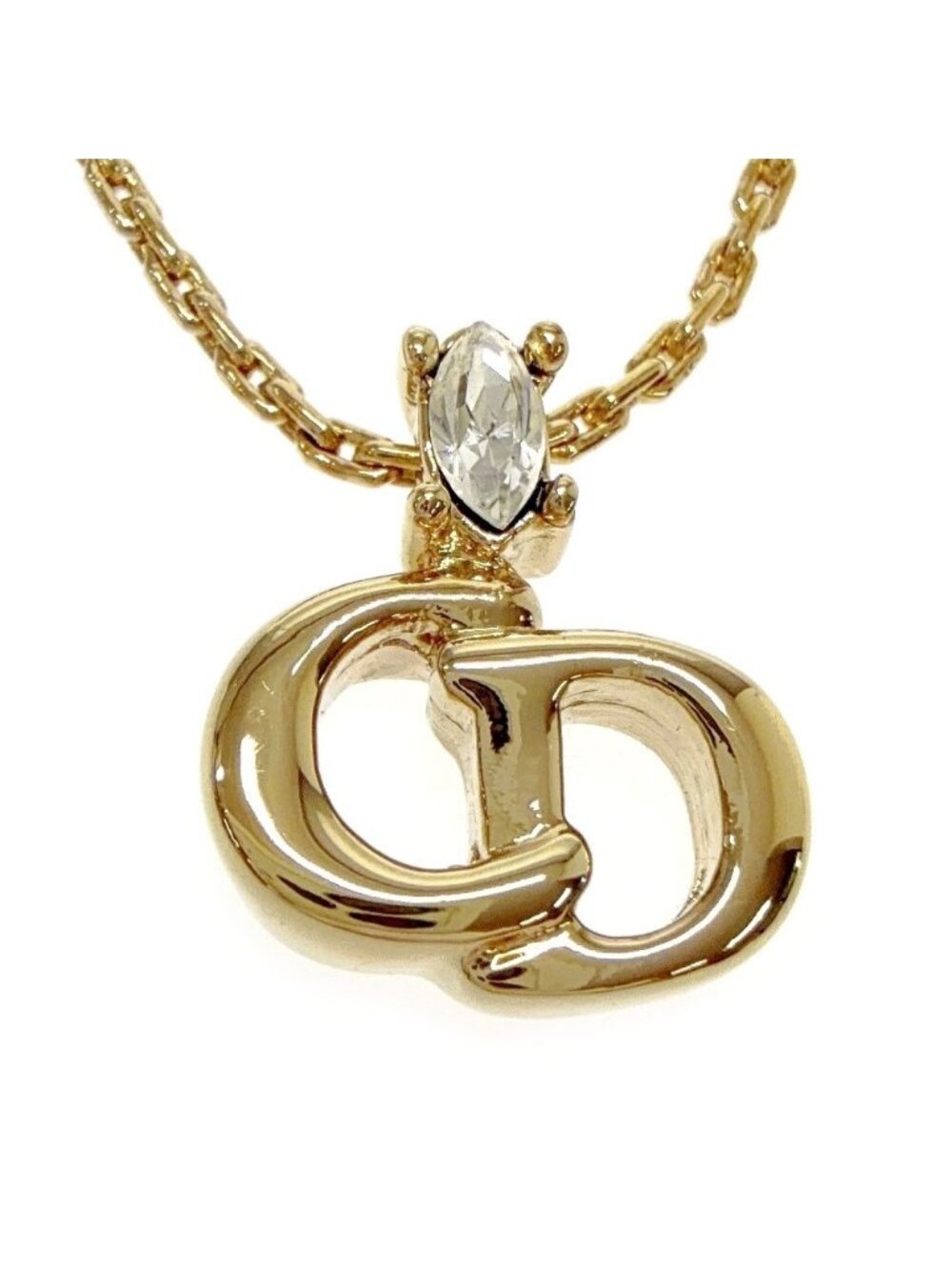 Dior Rhinestone CD Logo Necklace Gold